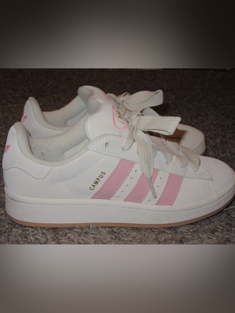 Adidas Campus White Sneakers with Pink Stripes